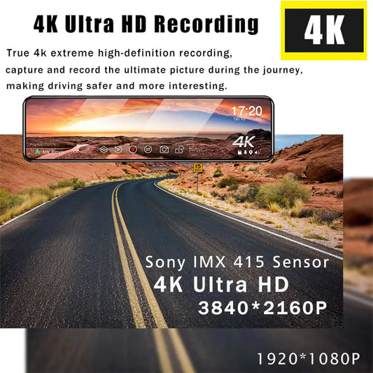 11.26" UHD 4K 2160P Car Dvr GPS WIFI Mirror Dash Cam Dual Lens Dashcam IPS Screen Camera Drive Recorder Stream RearView Mirror