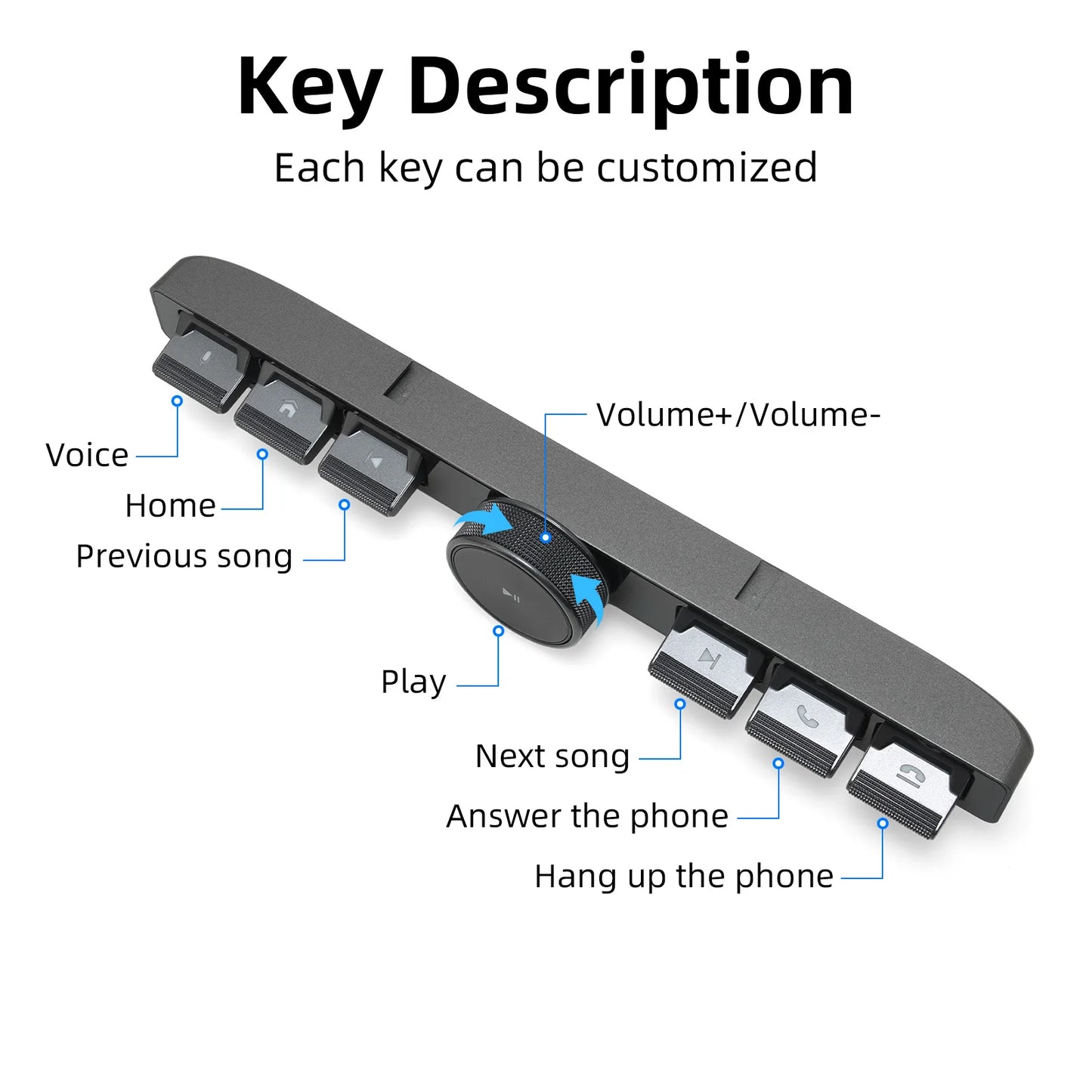 Multimedia Remote Control 7 Keys Blue LED Car Controller Volume Adjuster Phone Call Function Accessories For Navigation Player