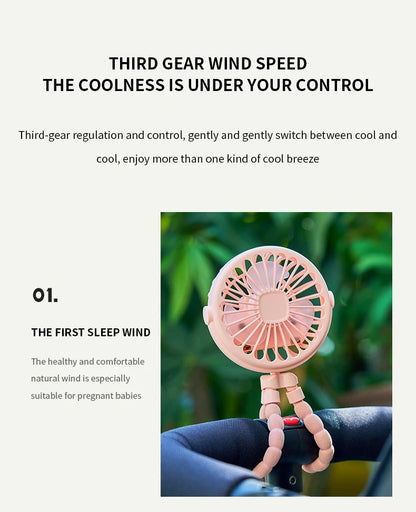 New Multifunctional Childrens Stroller Mini Fan Portable USB Charging Small Fan Mobile Phone Holder Outdoor Handheld Octopus Fan