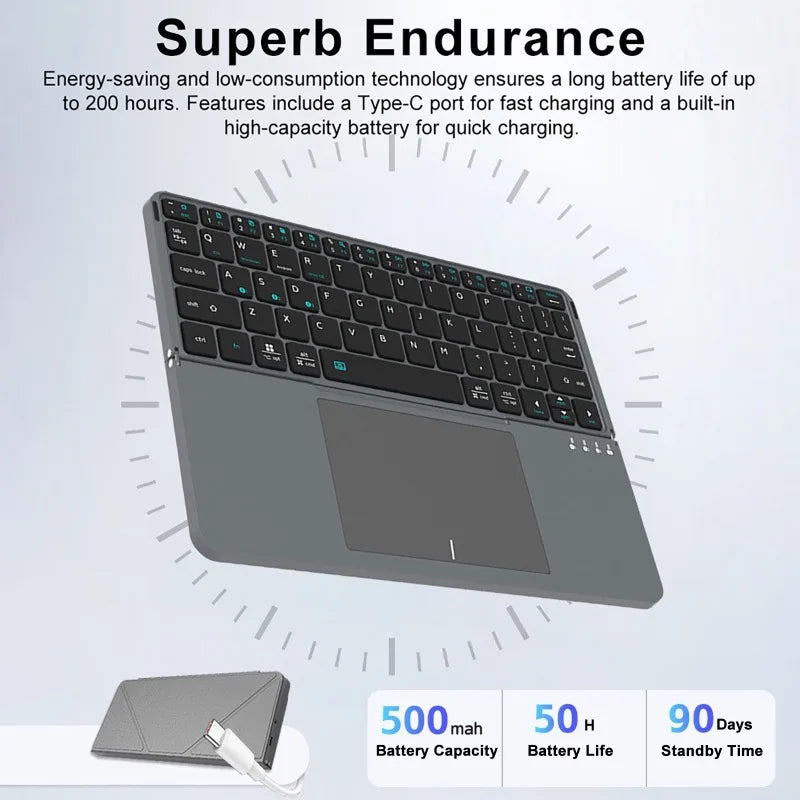 2-in-1 Multifunctional Folding Bluetooth Keyboard with Touchpad & Phone Holder for Tablet/Phone/PC Touch Portable Keyboard