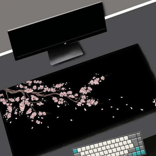 Black Sakura Gaming Mouse Pad Kawaii Purple Desk Mat Large Office Carpet Accessories Cherry Blossom Mousepad Gamer Computer Mats