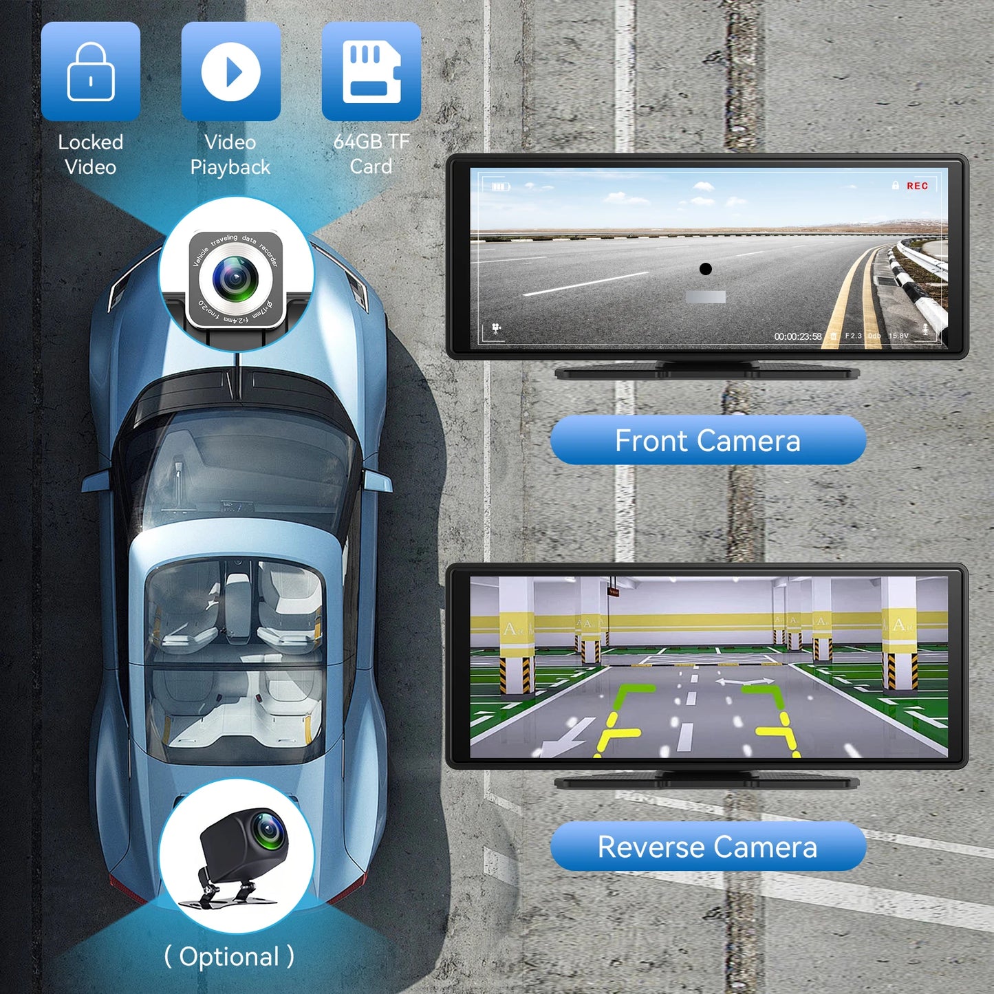 Pionray 10.26” Universal CarPlay Android Auto Car Radio Multimedia Video Player IPS Touch Screen With AUX USB Rearview Camera