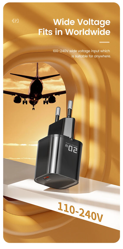 Toocki 20W Type C GaN Charger PD QC 3.0 Quick Charge USB Type C Phone Charger For iPhone 15 14 13 12 11 Pro Max iPad Charging
