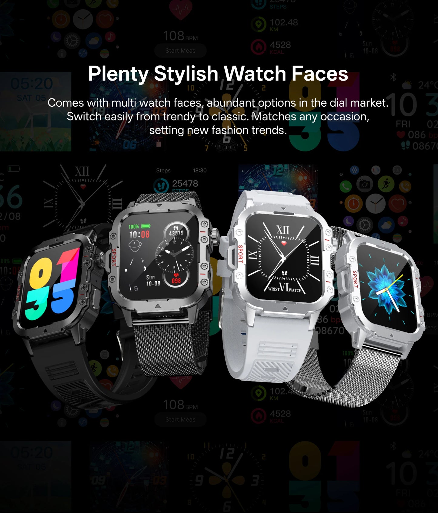 2024 Smart Watch Android Phone 1.44'' Inch Color Screen Bluetooth Call Blood Oxygen/Pressure Monitoring Smart Watch Women Men