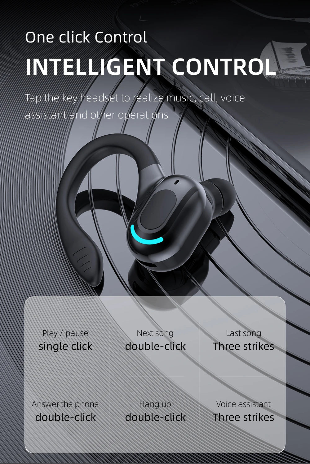 Bluetooth 5.2 Earphone Waterproof Wireless Headphones with Mic Mini Ear Hooks HiFi Stereo Music Earbuds for Phone