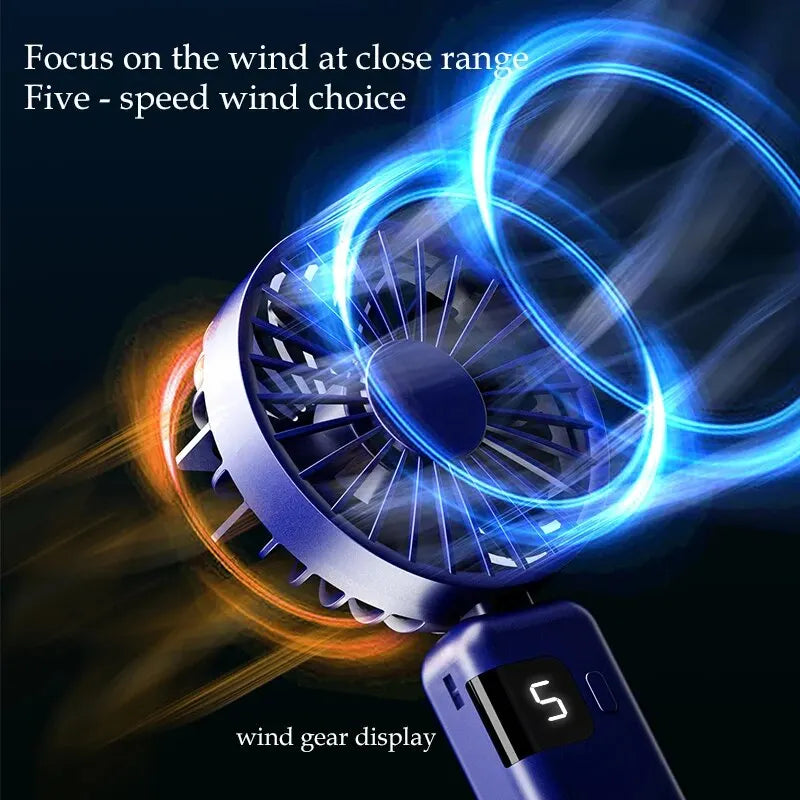 Clearance_2024 New Arrival Wind Cooling Hand Mini Usb Fan Portable 5 Speed Personal Pocket Rechargeable Handheld with Hook_Conti