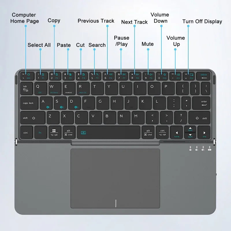 2-in-1 Multifunctional Folding Bluetooth Keyboard with Touchpad & Phone Holder for Tablet/Phone/PC Touch Portable Keyboard