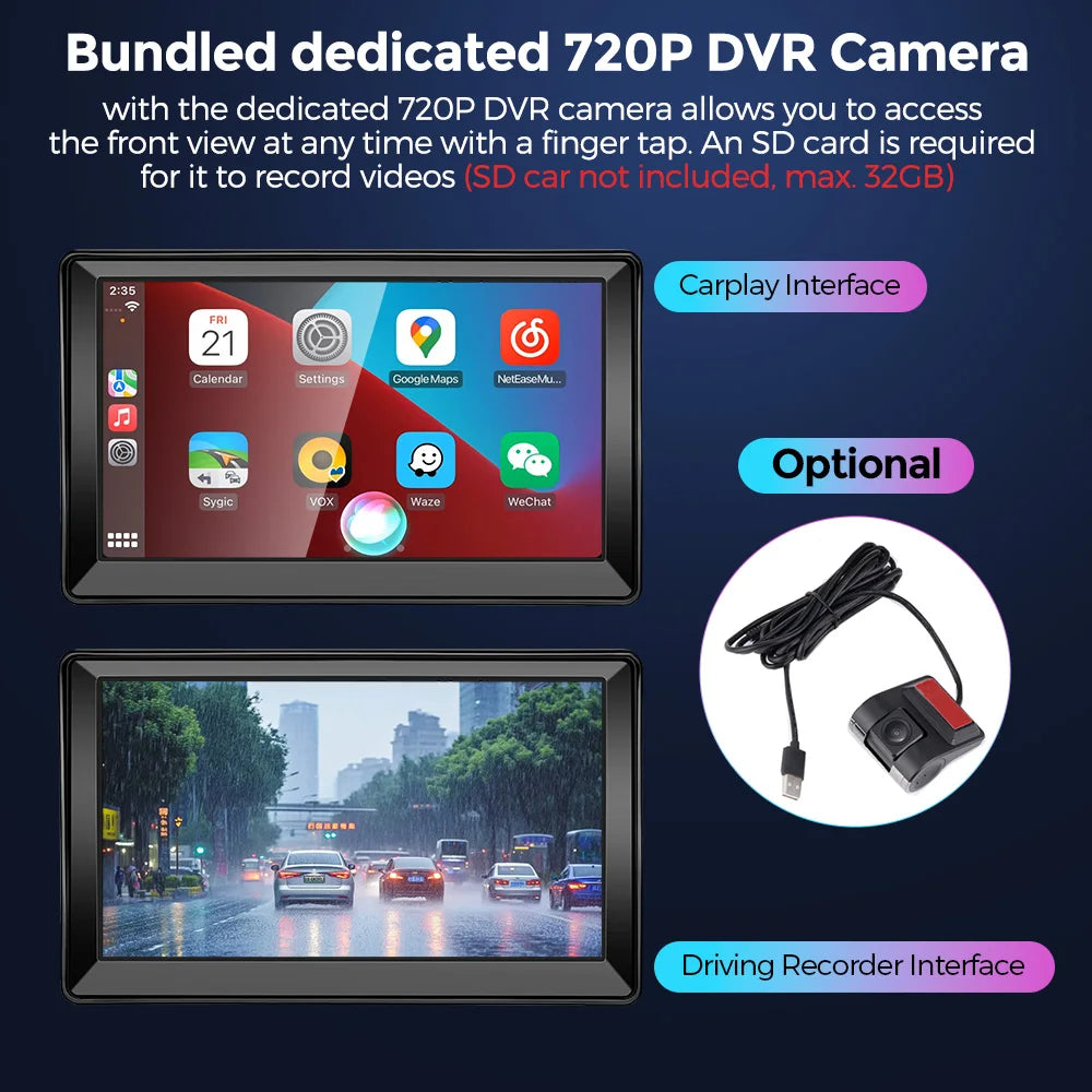 Wireless carplay android auto Portable Car Radio Multimedia Video Player Universal 7 inch Touch Screen With FM Rear View Camera