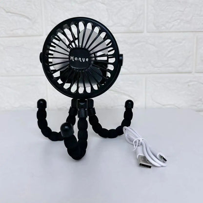 New Multifunctional Childrens Stroller Mini Fan Portable USB Charging Small Fan Mobile Phone Holder Outdoor Handheld Octopus Fan