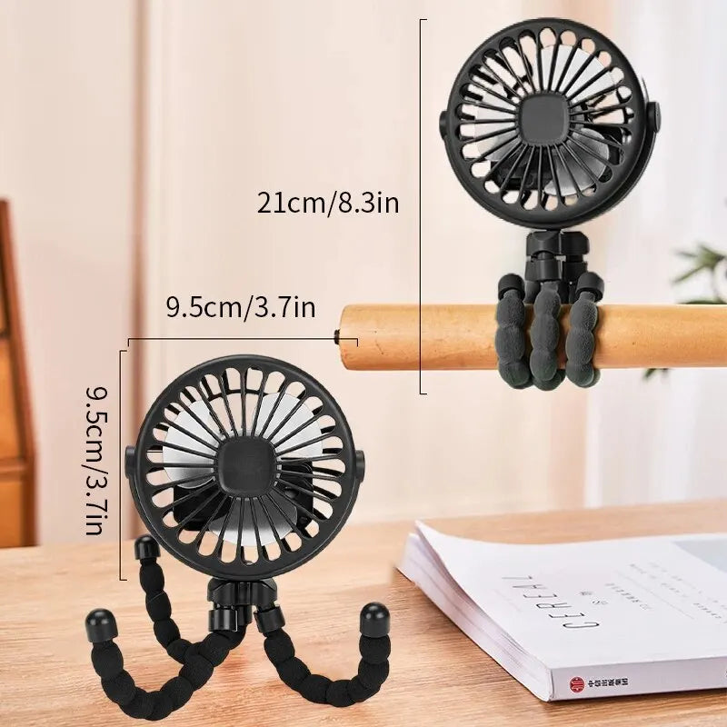 New Multifunctional Childrens Stroller Mini Fan Portable USB Charging Small Fan Mobile Phone Holder Outdoor Handheld Octopus Fan