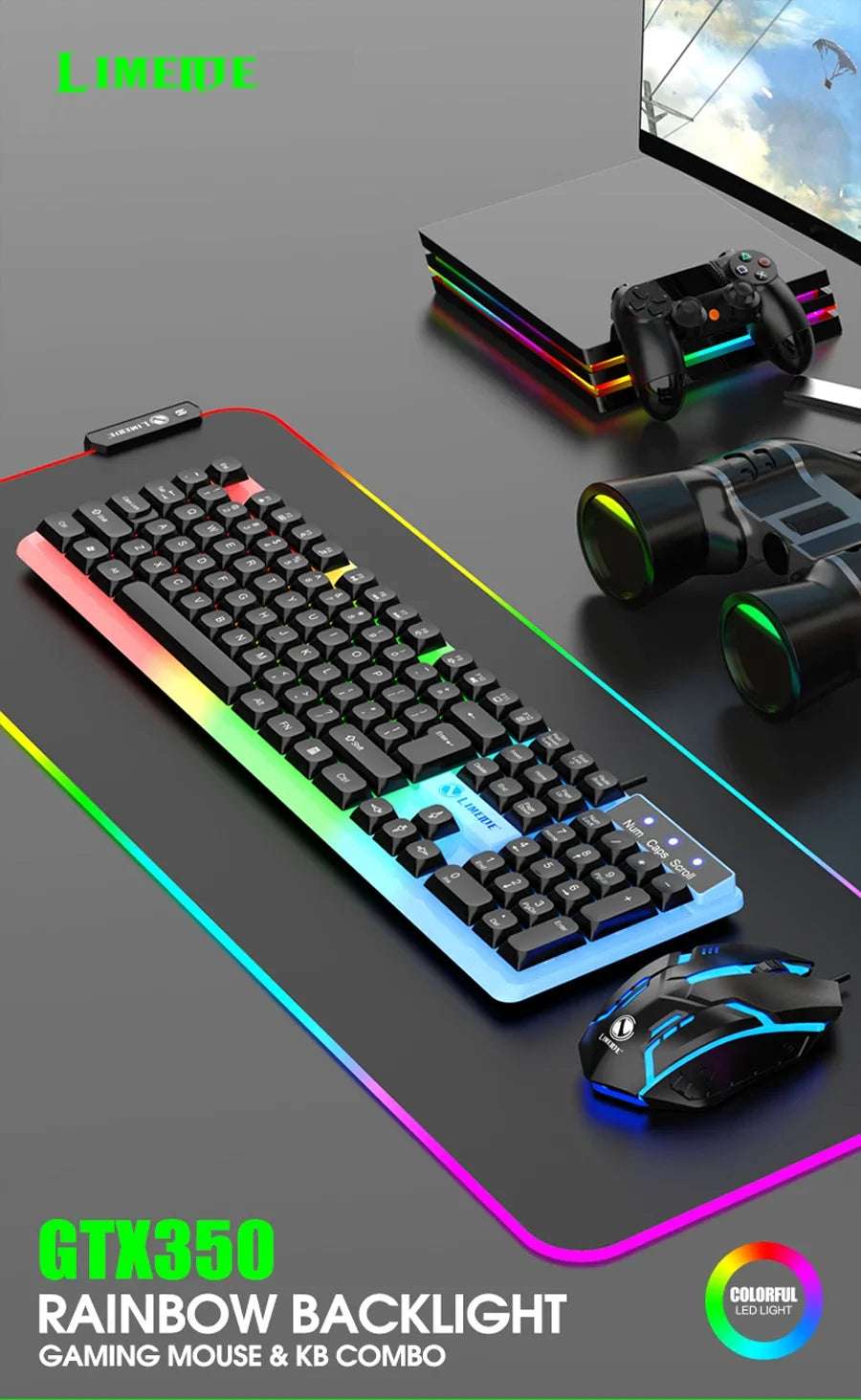 GTX350 Gaming Keyboard Mouse Combos Computer Laptop Backlight Gamer Kit LED Wired Usb Keyboard GTX350 Set-Black