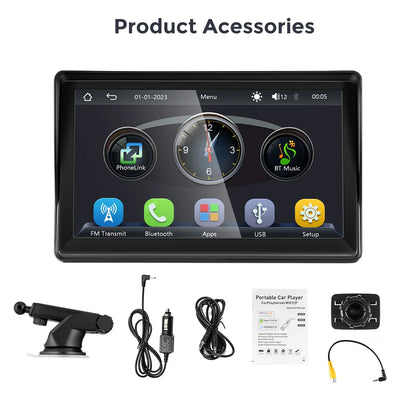 Wireless carplay android auto Portable Car Radio Multimedia Video Player Universal 7 inch Touch Screen With FM Rear View Camera