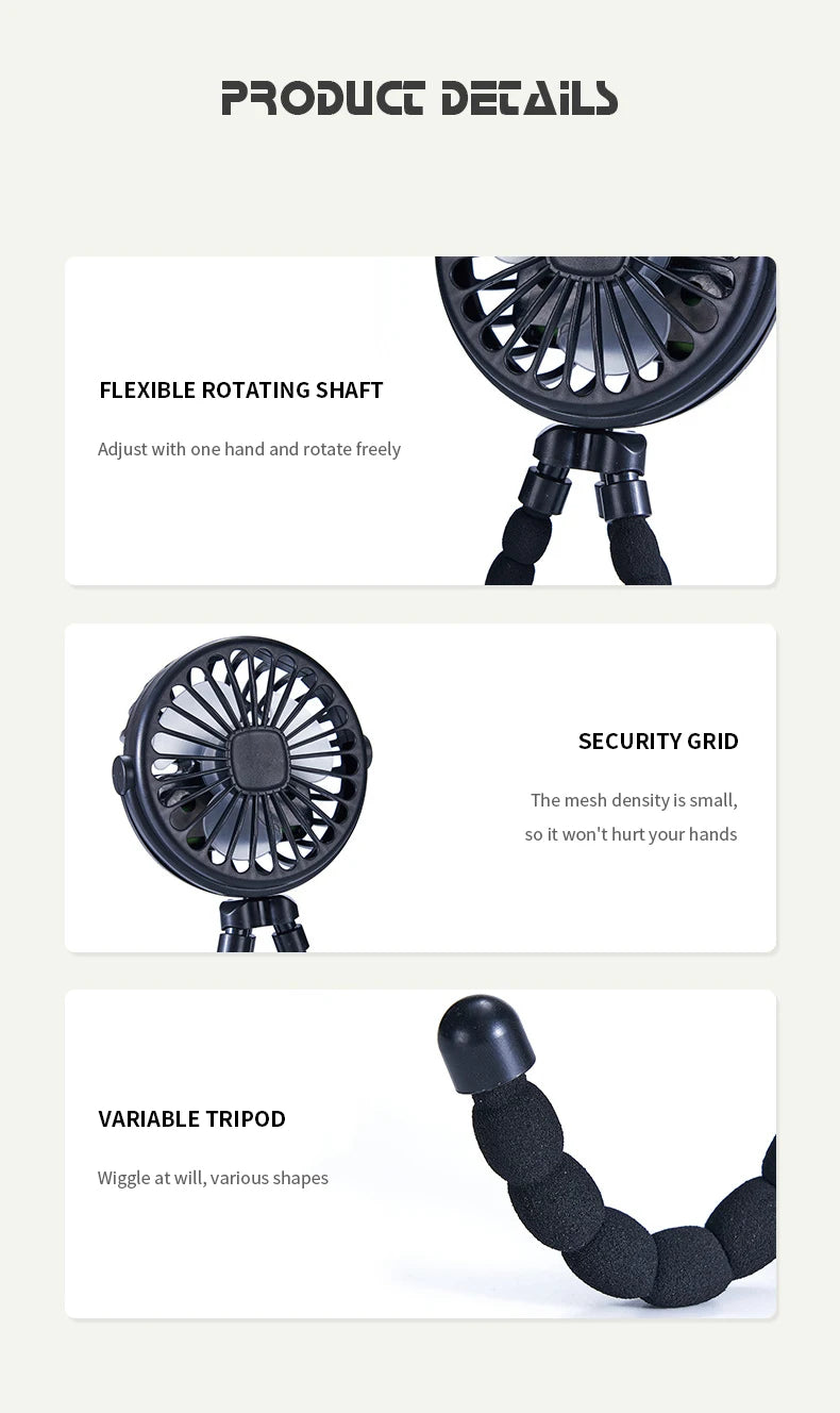 New Multifunctional Childrens Stroller Mini Fan Portable USB Charging Small Fan Mobile Phone Holder Outdoor Handheld Octopus Fan