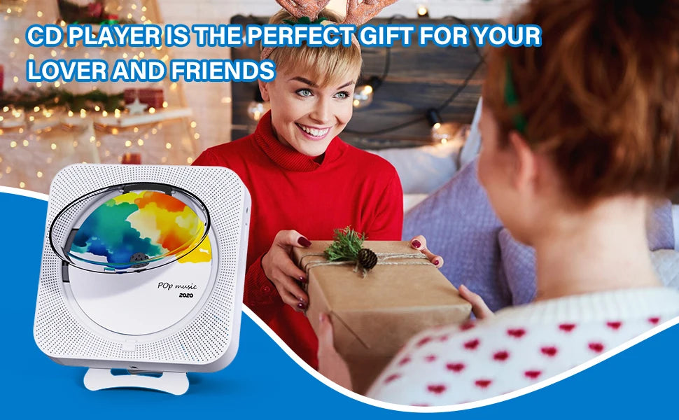 Portable CD Player Built-in Speaker Stereo with Double 3.5mm Headphones Jack LED Screen Wall Mountable CD Music Player KC-909