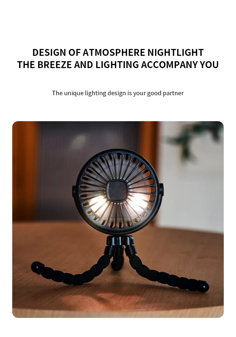New Multifunctional Childrens Stroller Mini Fan Portable USB Charging Small Fan Mobile Phone Holder Outdoor Handheld Octopus Fan