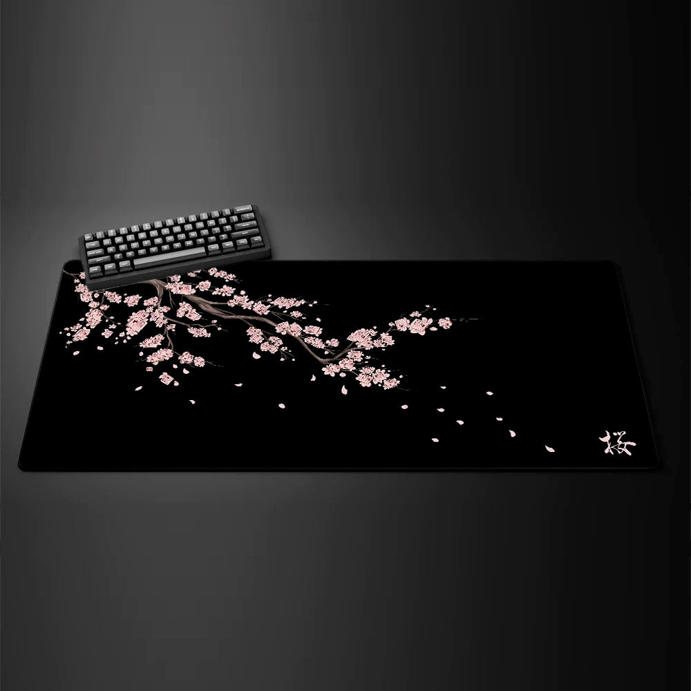 Black Sakura Gaming Mouse Pad Kawaii Purple Desk Mat Large Office Carpet Accessories Cherry Blossom Mousepad Gamer Computer Mats