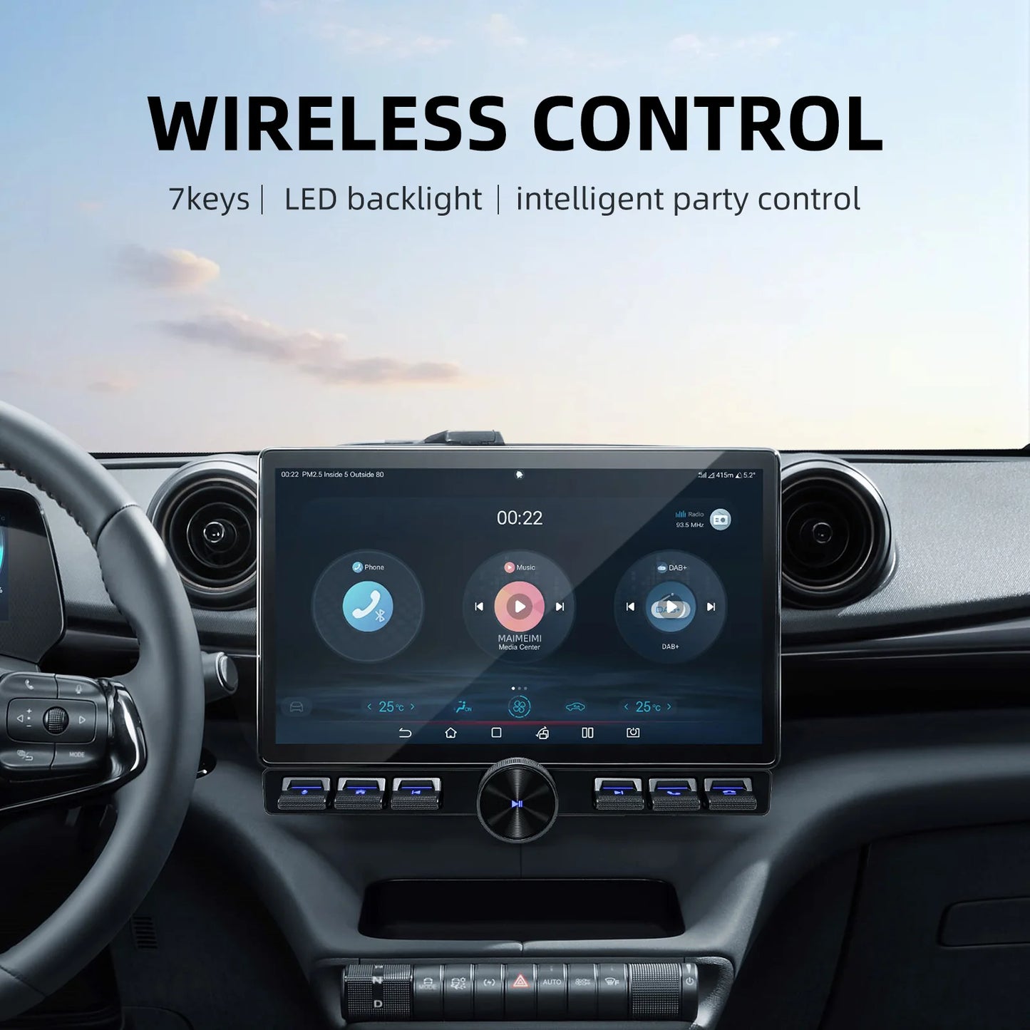 Multimedia Remote Control 7 Keys Blue LED Car Controller Volume Adjuster Phone Call Function Accessories For Navigation Player