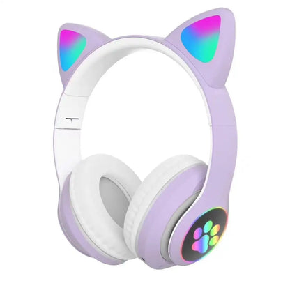 Cute Cat Ear Wireless Headset for Children Girls LED Bluetooth Compatible Stereo Folding Sports Headset with Microphone
