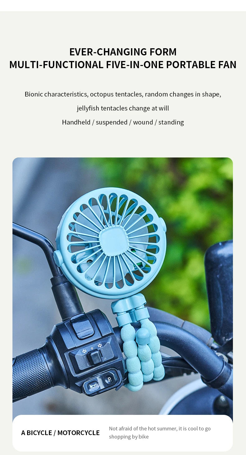 New Multifunctional Childrens Stroller Mini Fan Portable USB Charging Small Fan Mobile Phone Holder Outdoor Handheld Octopus Fan