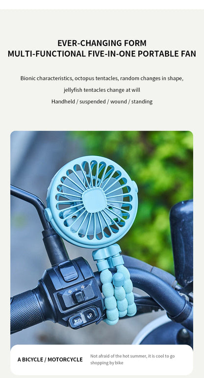 New Multifunctional Childrens Stroller Mini Fan Portable USB Charging Small Fan Mobile Phone Holder Outdoor Handheld Octopus Fan