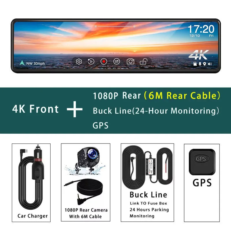 11.26" UHD 4K 2160P Car Dvr GPS WIFI Mirror Dash Cam Dual Lens Dashcam IPS Screen Camera Drive Recorder Stream RearView Mirror