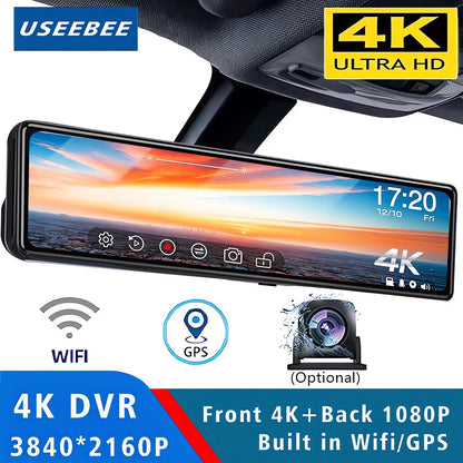 11.26" UHD 4K 2160P Car Dvr GPS WIFI Mirror Dash Cam Dual Lens Dashcam IPS Screen Camera Drive Recorder Stream RearView Mirror