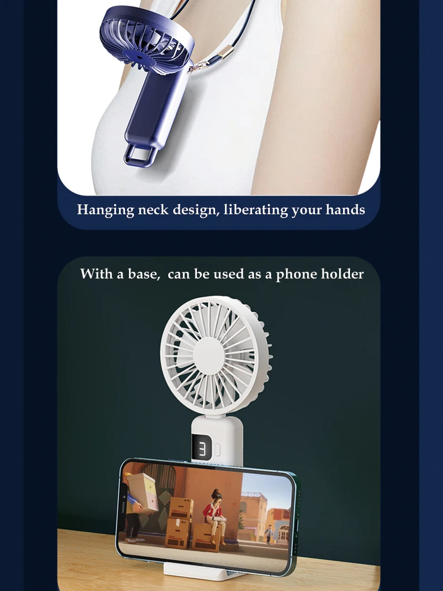 Clearance_2024 New Arrival Wind Cooling Hand Mini Usb Fan Portable 5 Speed Personal Pocket Rechargeable Handheld with Hook_Conti