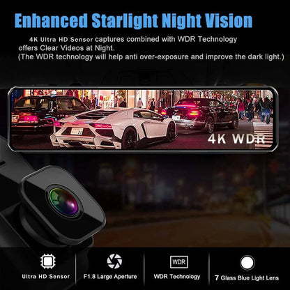 11.26" UHD 4K 2160P Car Dvr GPS WIFI Mirror Dash Cam Dual Lens Dashcam IPS Screen Camera Drive Recorder Stream RearView Mirror