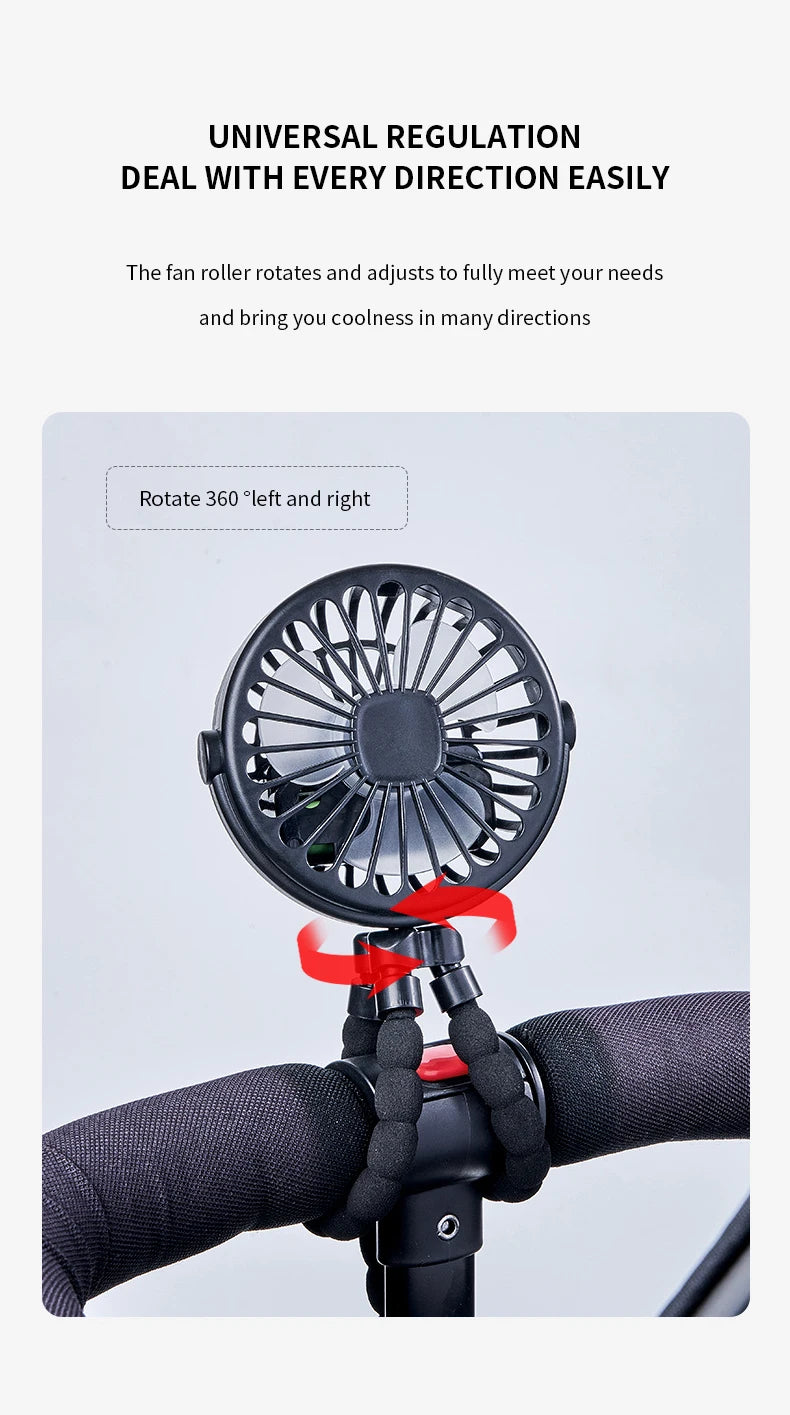 New Multifunctional Childrens Stroller Mini Fan Portable USB Charging Small Fan Mobile Phone Holder Outdoor Handheld Octopus Fan