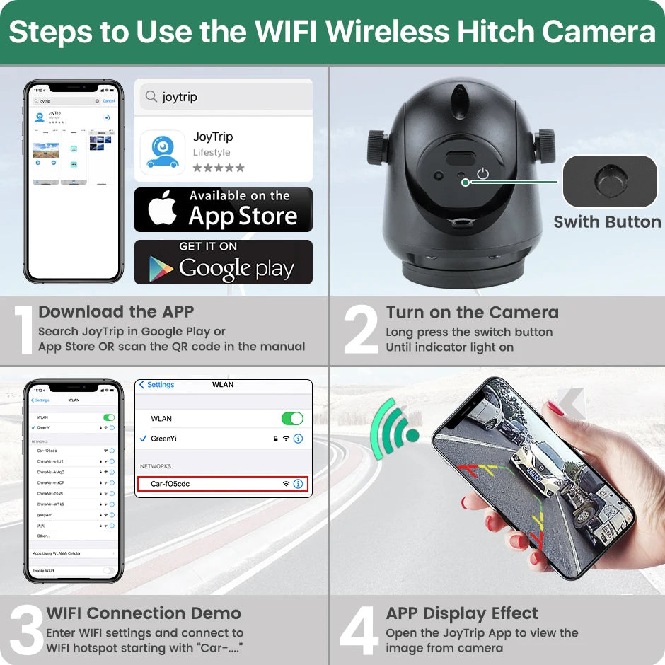 GreenYi 5G WiFi Magnetic Hitch Wireless Rear View Camera Night Vision Rechargeable for Trailer RV Truck for iPhone Android