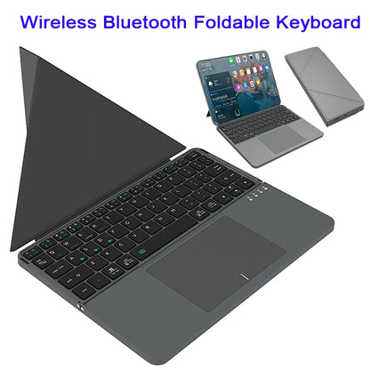 2-in-1 Multifunctional Folding Bluetooth Keyboard with Touchpad & Phone Holder for Tablet/Phone/PC Touch Portable Keyboard