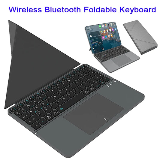 2-in-1 Multifunctional Folding Bluetooth Keyboard with Touchpad & Phone Holder for Tablet/Phone/PC Touch Portable Keyboard
