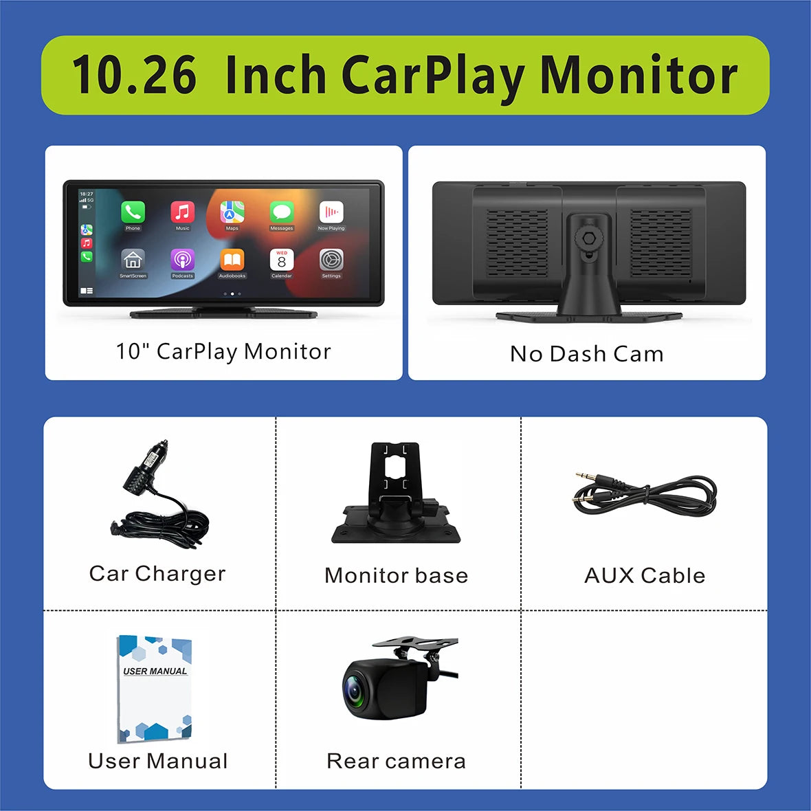 Pionray 10.26” Universal CarPlay Android Auto Car Radio Multimedia Video Player IPS Touch Screen With AUX USB Rearview Camera