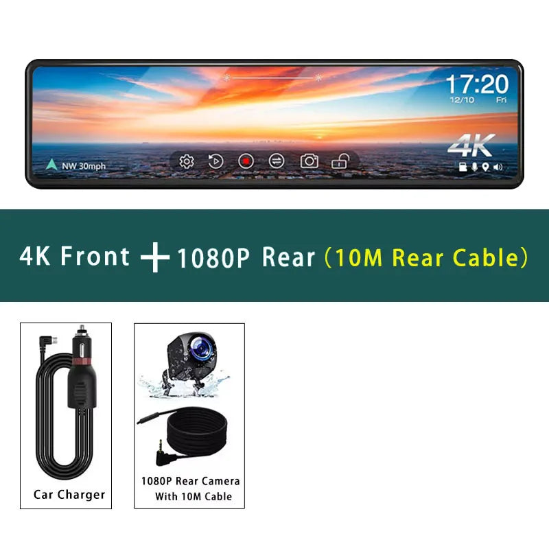 11.26" UHD 4K 2160P Car Dvr GPS WIFI Mirror Dash Cam Dual Lens Dashcam IPS Screen Camera Drive Recorder Stream RearView Mirror