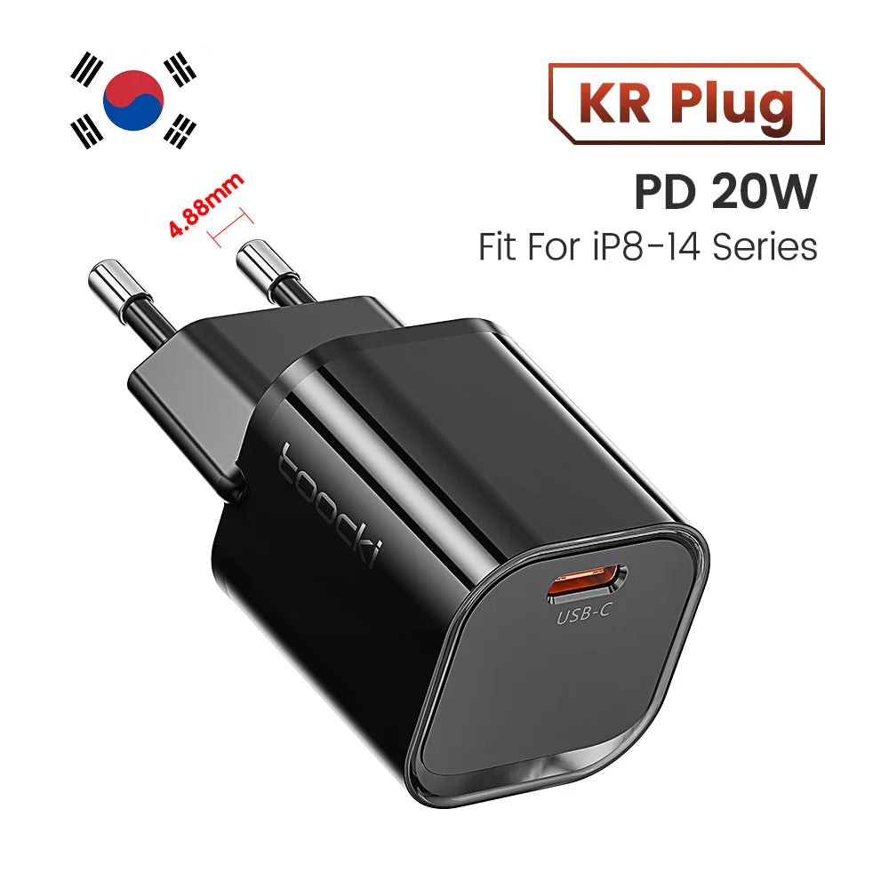 Toocki 20W Type C GaN Charger PD QC 3.0 Quick Charge USB Type C Phone Charger For iPhone 15 14 13 12 11 Pro Max iPad Charging