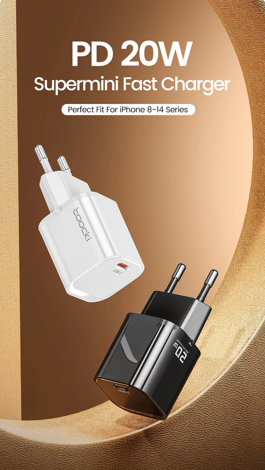 Toocki 20W Type C GaN Charger PD QC 3.0 Quick Charge USB Type C Phone Charger For iPhone 15 14 13 12 11 Pro Max iPad Charging