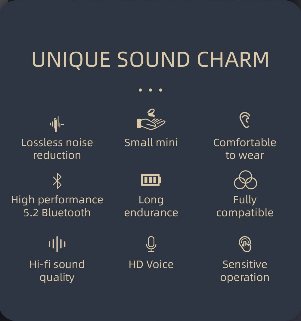 Bluetooth 5.2 Earphone Waterproof Wireless Headphones with Mic Mini Ear Hooks HiFi Stereo Music Earbuds for Phone
