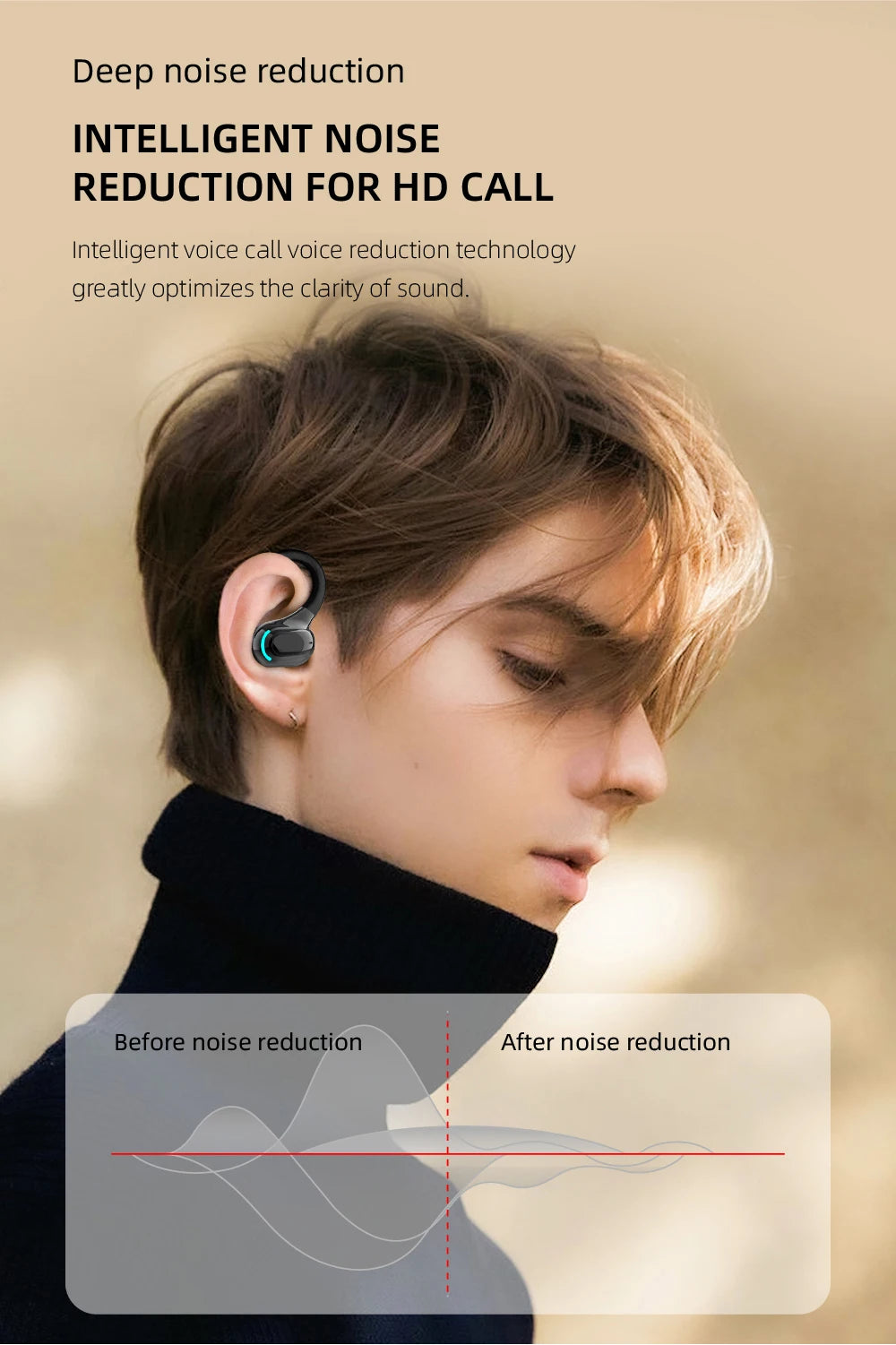Bluetooth 5.2 Earphone Waterproof Wireless Headphones with Mic Mini Ear Hooks HiFi Stereo Music Earbuds for Phone