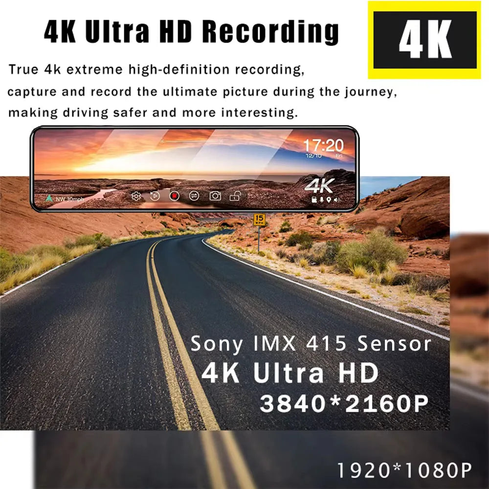 11.26" UHD 4K 2160P Car Dvr GPS WIFI Mirror Dash Cam Dual Lens Dashcam IPS Screen Camera Drive Recorder Stream RearView Mirror