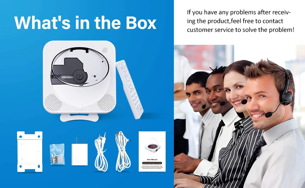 Portable CD Player Built-in Speaker Stereo with Double 3.5mm Headphones Jack LED Screen Wall Mountable CD Music Player KC-909