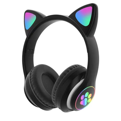 Cute Cat Ear Wireless Headset for Children Girls LED Bluetooth Compatible Stereo Folding Sports Headset with Microphone