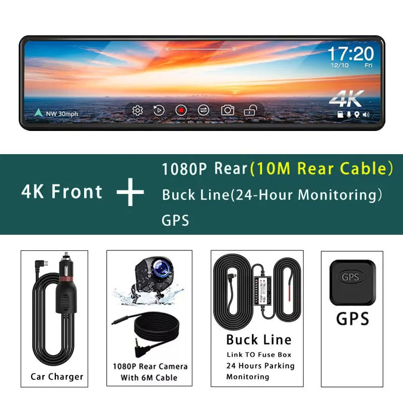 11.26" UHD 4K 2160P Car Dvr GPS WIFI Mirror Dash Cam Dual Lens Dashcam IPS Screen Camera Drive Recorder Stream RearView Mirror