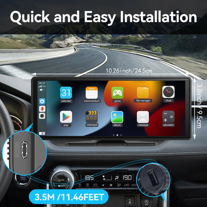 Pionray 10.26” Universal CarPlay Android Auto Car Radio Multimedia Video Player IPS Touch Screen With AUX USB Rearview Camera