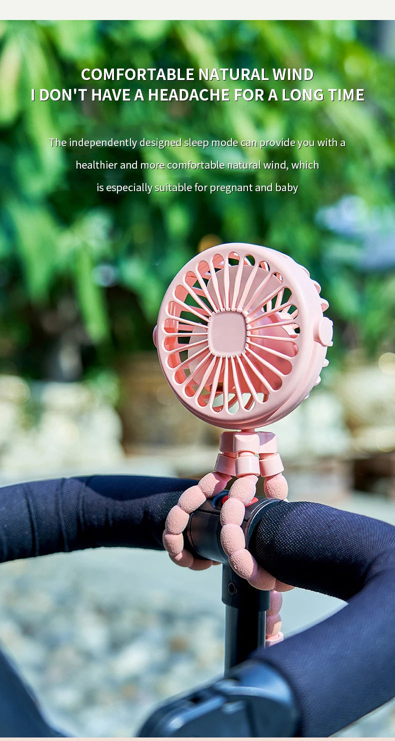 New Multifunctional Childrens Stroller Mini Fan Portable USB Charging Small Fan Mobile Phone Holder Outdoor Handheld Octopus Fan