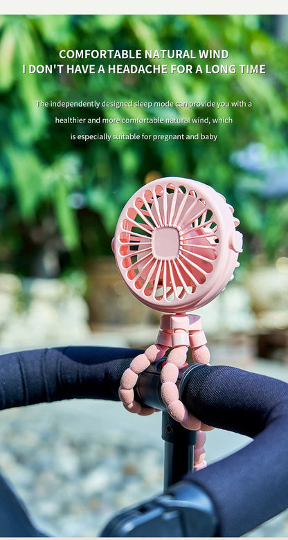 New Multifunctional Childrens Stroller Mini Fan Portable USB Charging Small Fan Mobile Phone Holder Outdoor Handheld Octopus Fan
