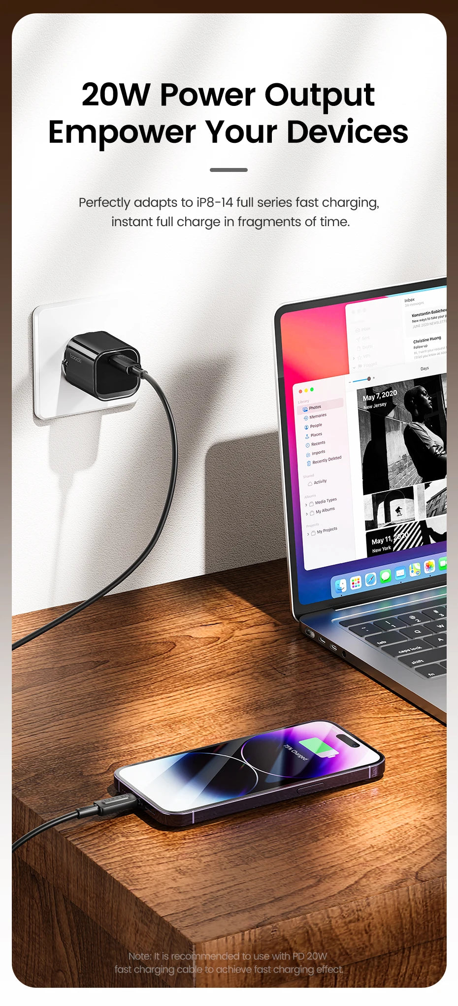 Toocki 20W Type C GaN Charger PD QC 3.0 Quick Charge USB Type C Phone Charger For iPhone 15 14 13 12 11 Pro Max iPad Charging
