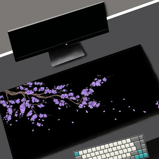 Black Sakura Gaming Mouse Pad Kawaii Purple Desk Mat Large Office Carpet Accessories Cherry Blossom Mousepad Gamer Computer Mats