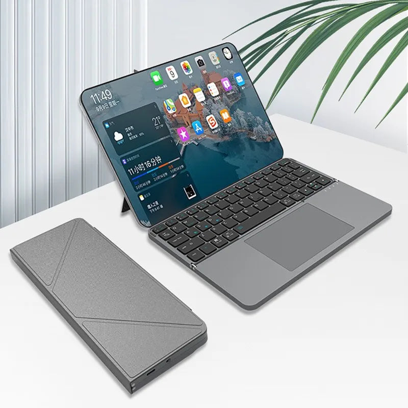 2-in-1 Multifunctional Folding Bluetooth Keyboard with Touchpad & Phone Holder for Tablet/Phone/PC Touch Portable Keyboard