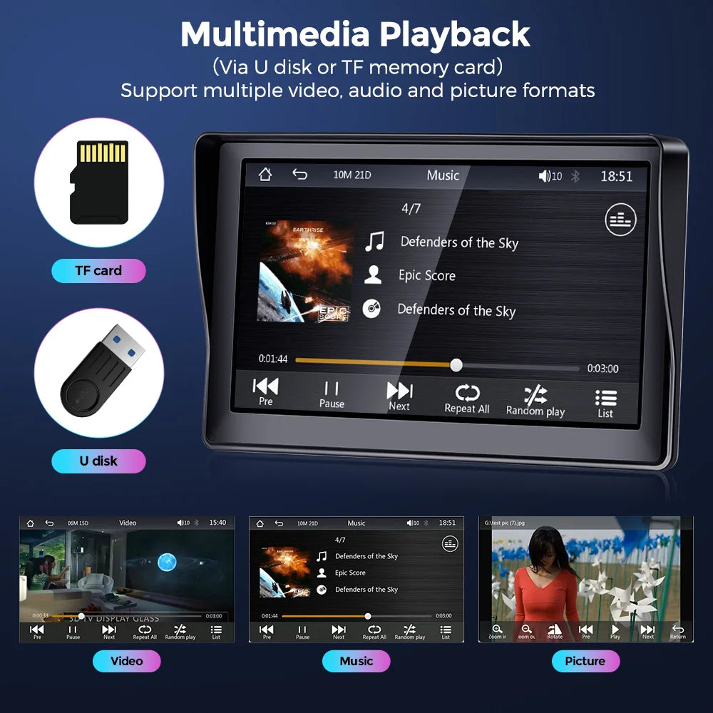 Wireless carplay android auto Portable Car Radio Multimedia Video Player Universal 7 inch Touch Screen With FM Rear View Camera