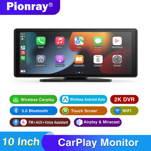 Pionray 10.26” Universal CarPlay Android Auto Car Radio Multimedia Video Player IPS Touch Screen With AUX USB Rearview Camera